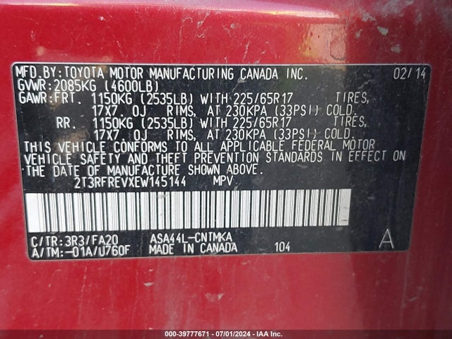Toyota Rav4 Xle 2014 2T3RFREVXEW145144 Image 9