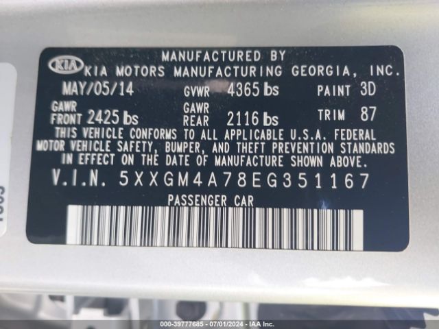 KIA Optima Lx 2014 5XXGM4A78EG351167 Image 9