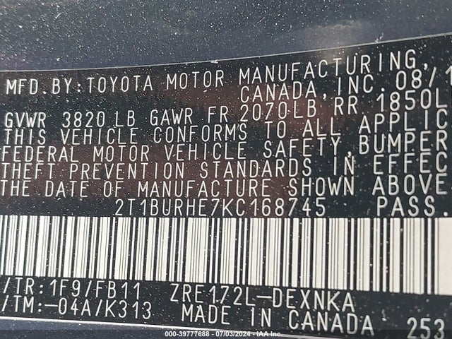 Toyota COROLLA LE 2019 2T1BURHE7KC168745 Image 9