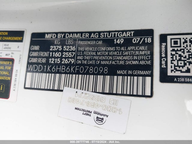 WDD1K6HB6KF078098 Mercedes-Benz E 450