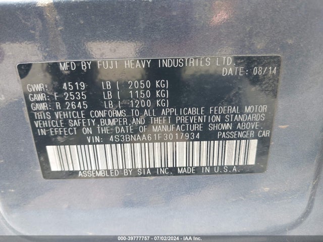 4S3BNAA61F3017934 Subaru Legacy 2.5i