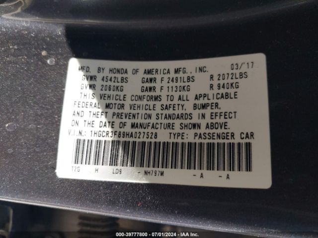 1HGCR3F89HA027528 Honda Accord Ex-l V6