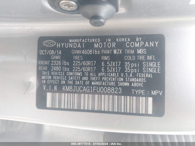 Hyundai TUCSON SE 2015 KM8JUCAG1FU008823 Image 9