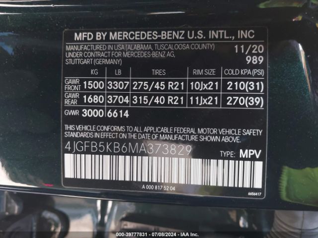 4JGFB5KB6MA373829 Mercedes-Benz Gle 450 4matic