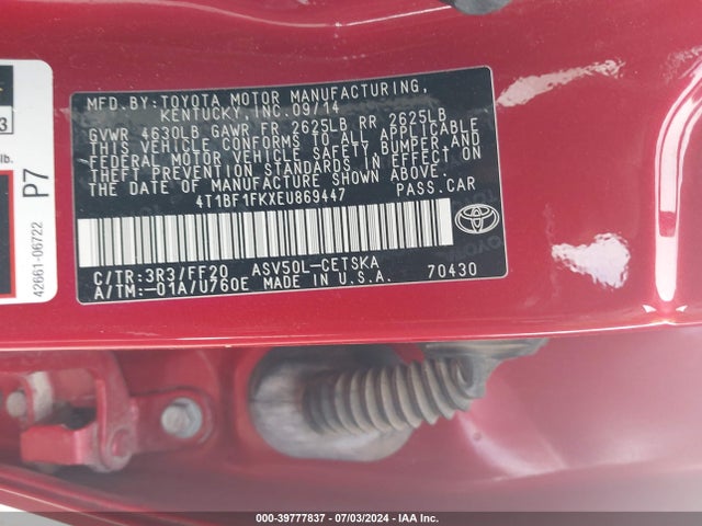 Toyota CAMRY SE 2014 4T1BF1FKXEU869447 Image 9