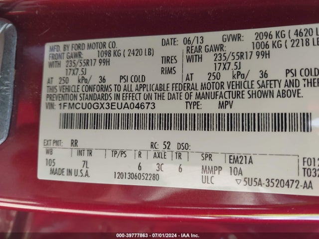 Ford ESCAPE SE 2014 1FMCU0GX3EUA04673 Image 9