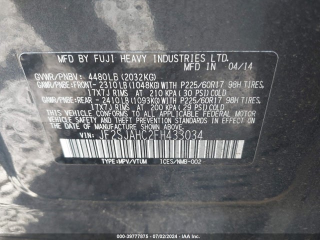 Subaru Forester 2.5i Limited 2015 JF2SJAHC2FH433034 Image 9