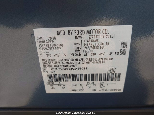 Ford EXPLORER XLT 2018 1FM5K7D83JGA86918 Image 9