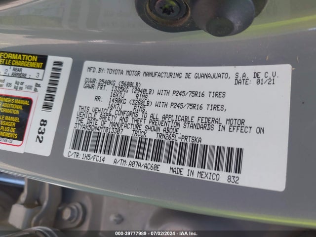 Toyota Tacoma Sr5 2021 3TYAX5GN4MT013307 Image 9