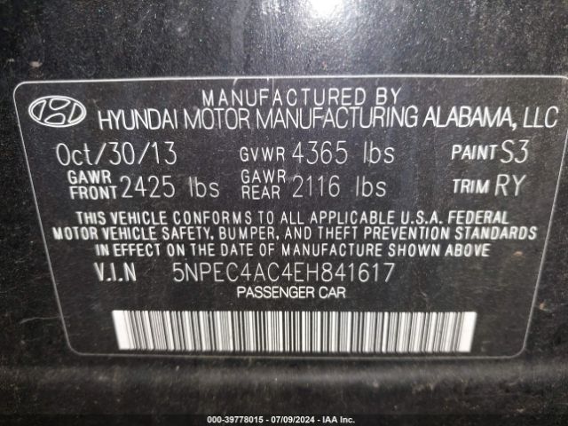 5NPEC4AC4EH841617 Hyundai Sonata Limited