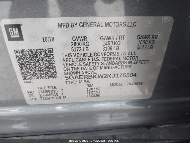 5GAERBKW2KJ175504 Buick Enclave Fwd Essence