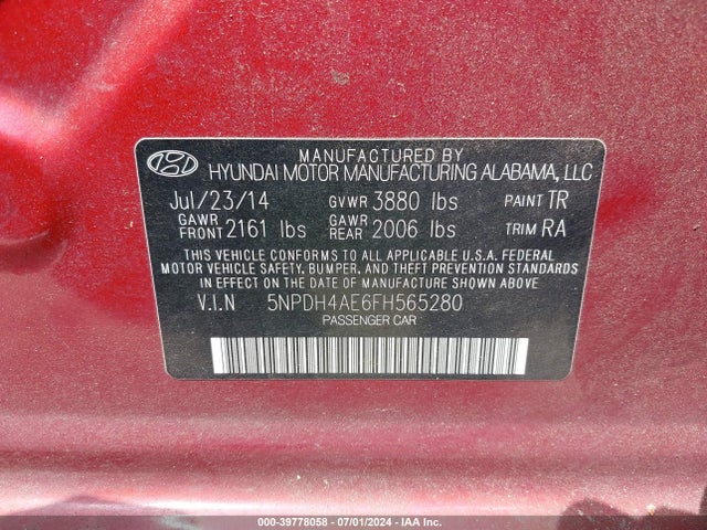 Hyundai ELANTRA SE 2015 5NPDH4AE6FH565280 Image 9