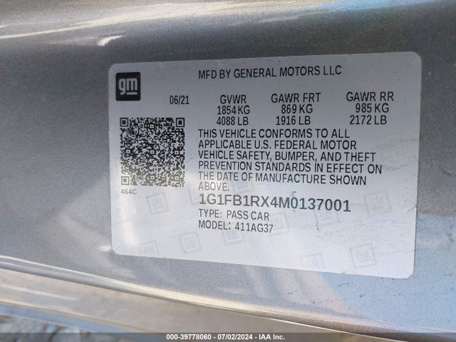 Chevrolet Camaro Rwd  1ls 2021 1G1FB1RX4M0137001 Image 9