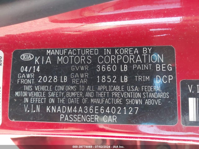 KIA RIO LX 2014 KNADM4A36E6402127 Image 9