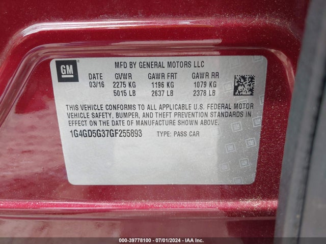 1G4GD5G37GF255893 Buick Lacrosse Premium I