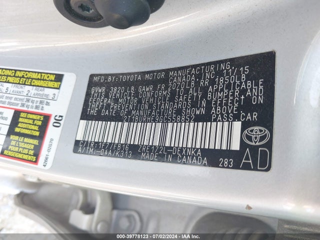 Toyota COROLLA LE 2016 2T1BURHE9GC558852 Image 9