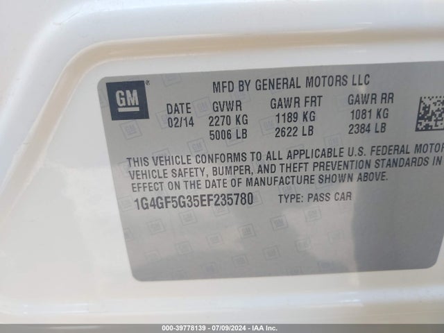 1G4GF5G35EF235780 Buick Lacrosse Premium Ii Group