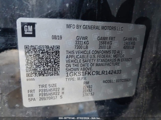 Продажа на аукционе авто 2020 Gmc Yukon Xl 2wd Sle, vin: 1GKS1FKC9LR142433, номер лота: 39778146