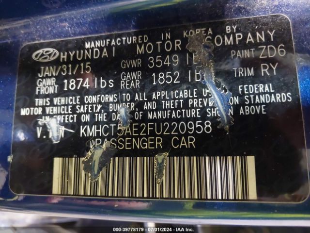 KMHCT5AE2FU220958 Hyundai ACCENT GS