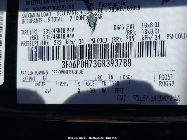 Ford FUSION SE 2016 3FA6P0H73GR393788 Image 9