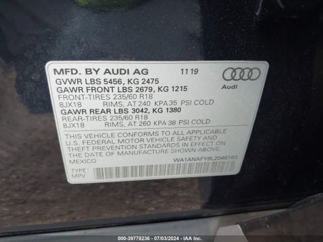 WA1ANAFY9L2046163 Audi Q5 Premium 45 Tfsi Quattro S Tronic