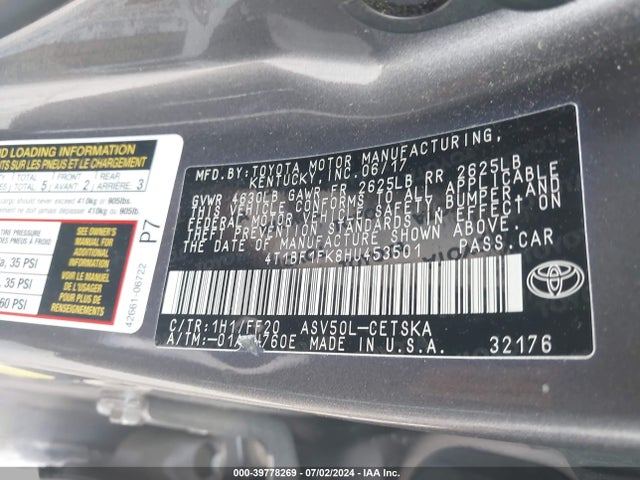 Toyota CAMRY SE 2017 4T1BF1FK8HU453501 Image 9