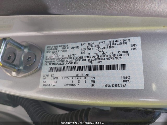 1FMCU9BZ5LUC01936 Ford Escape Se Sport Hybrid