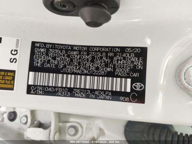 Toyota COROLLA LE 2021 JTDEPMAE3MJ122287 Image 9