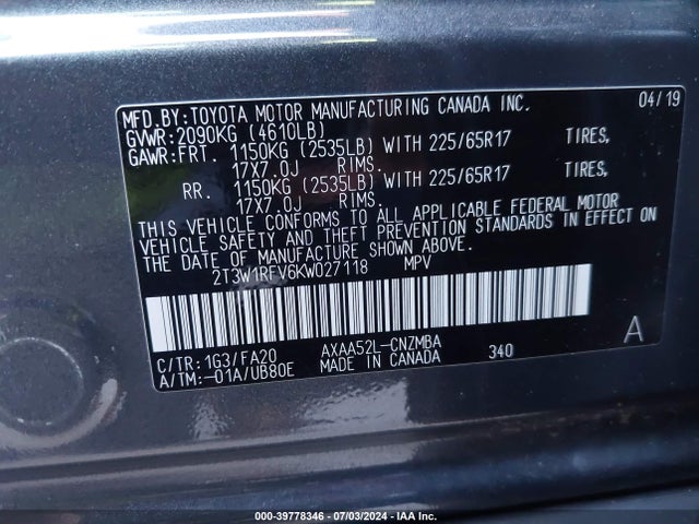 Toyota Rav4 Xle 2019 2T3W1RFV6KW027118 Image 9