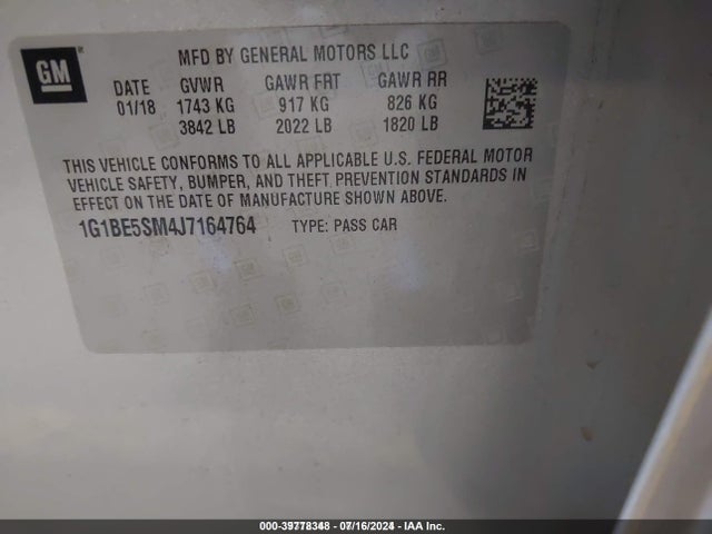 Chevrolet Cruze Lt Auto 2018 1G1BE5SM4J7164764 Image 9