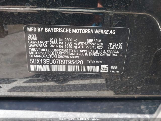 5UX13EU07R9T95420 BMW X5 Sdrive40i