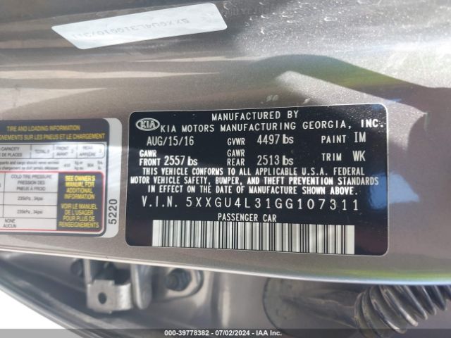 5XXGU4L31GG107311 KIA OPTIMA EX