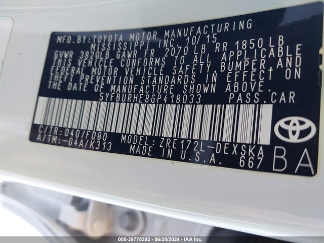 Toyota Corolla S Plus 2016 5YFBURHE8GP418033 Image 9