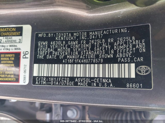 Toyota CAMRY LE 2017 4T1BF1FK4HU778579 Image 9