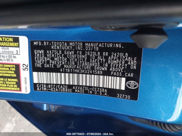 Toyota CAMRY SE 2019 4T1B11HK3KU241589 Image 9