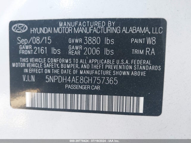 Hyundai ELANTRA SE 2016 5NPDH4AE8GH757365 Image 9