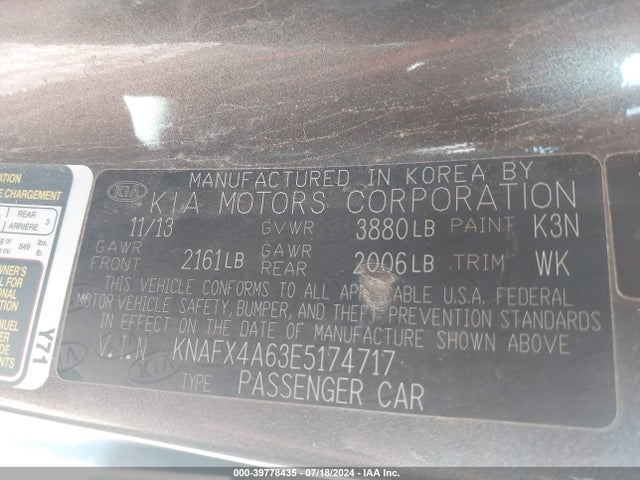 KIA FORTE LX 2014 KNAFX4A63E5174717 Image 9