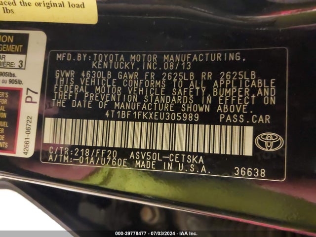 Toyota CAMRY SE 2014 4T1BF1FKXEU305989 Image 9