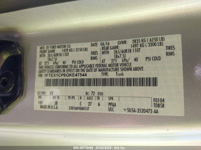 Ford F-150 Xlt 2016 1FTEX1CP6GKE47544 Image 9
