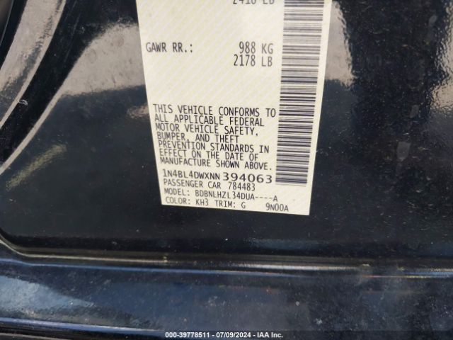 1N4BL4DWXNN394063 Nissan Altima Sv Intelligent Awd