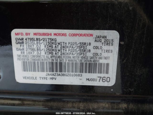 JA4AZ3A38GZ010683 Mitsubishi Outlander Se