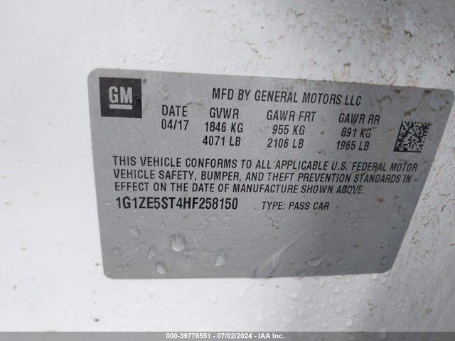 Chevrolet MALIBU 1LT 2017 1G1ZE5ST4HF258150 Image 9