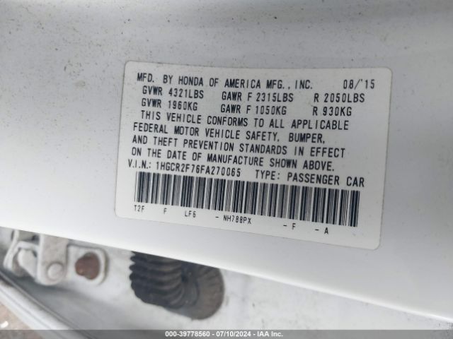 1HGCR2F76FA270065 Honda ACCORD EX