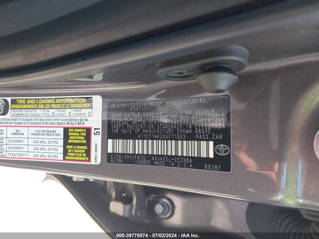 Toyota CAMRY LE 2022 4T1C11AK2NU711923 Image 9