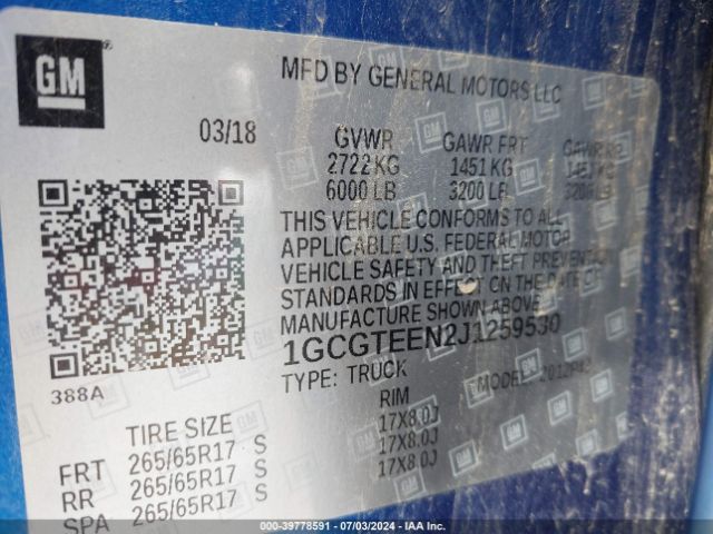 1GCGTEEN2J1259530 Chevrolet Colorado Zr2