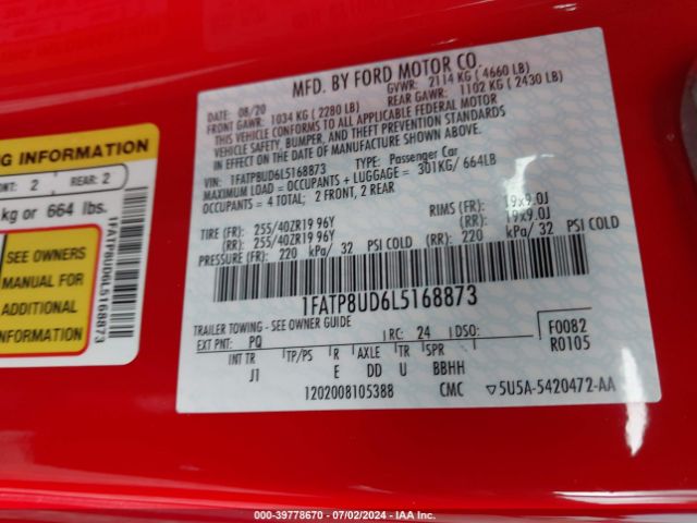 1FATP8UD6L5168873 Ford Mustang Ecoboost Premium