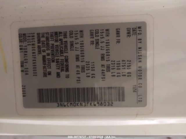 3N6CM0KN3FK698032 Nissan NV200 SV