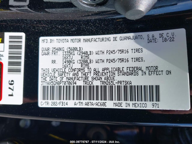 Toyota Tacoma Sr 2023 3TYAX5GN8PT070694 Image 9