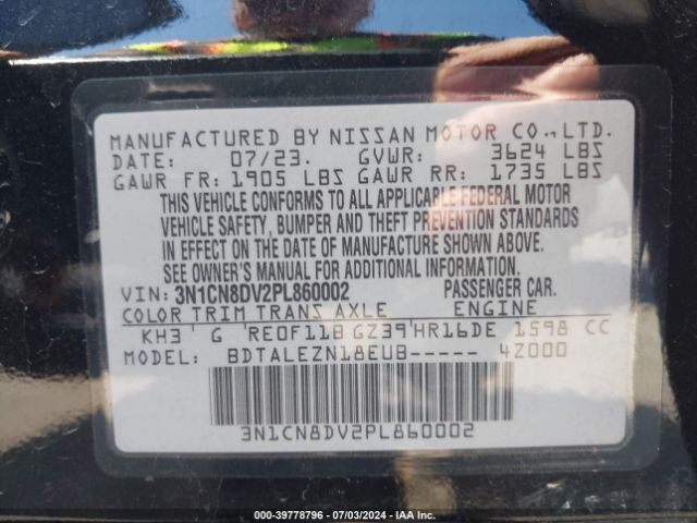 3N1CN8DV2PL860002 Nissan Versa 1.6 S Xtronic Cvt