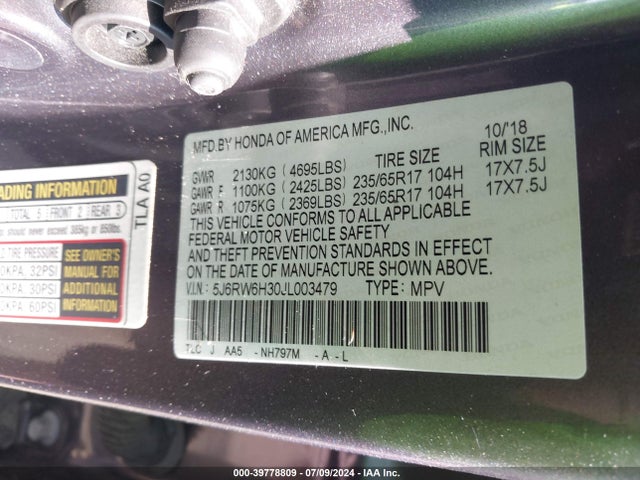 Honda CR-V LX 2018 5J6RW6H30JL003479 Image 9